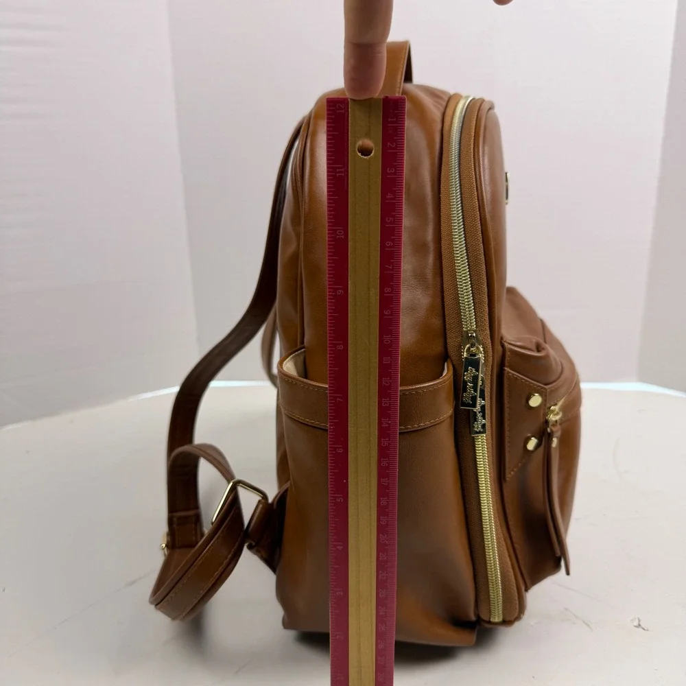 Itzy Ritzy Boss Backpack Diaper Bag Cognac Brown Vegan Leather Gold Hardware